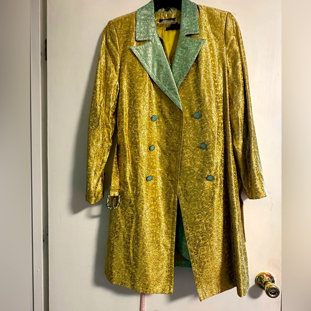 Elegant Gold and Green Brocade Coat with matching dress.